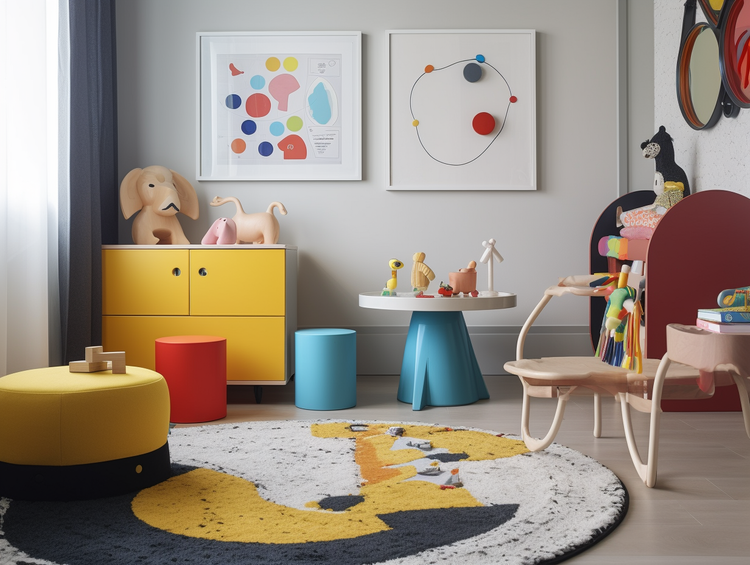 kids room with abstract posters on walls